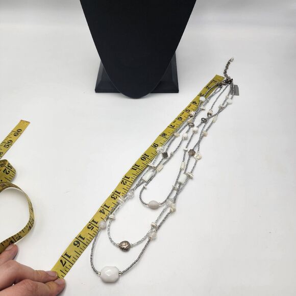 Chicos Layered Beaded White Mother Of Pearl Multi Strand Neacklace 26-34" Long - Picture 7 of 7